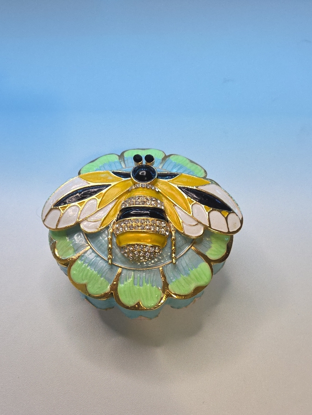 Enamel Bee Trinket Box in Yellow, Green and Blue